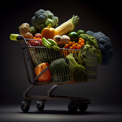 Vegetables in store trolley, created with Generative AI technology.