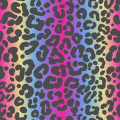 Rainbow leopard seamless pattern. Bright colored spotted background. Vector rainbow animal print.