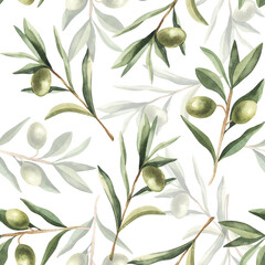 Pattern on a white background with olive tree elements