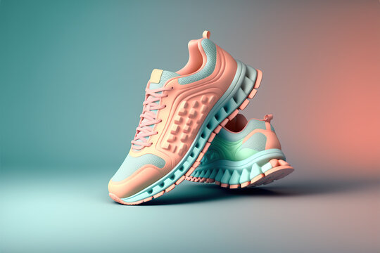 Sport shoes pastel color, 3D render style. Generative AI illustrations.