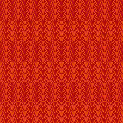 Chinese style seamless pattern on red background. Traditional oriental wavy ornament. Vector