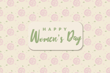 Happy women's day. Banner for the International Women's Day with the decor of flowers, leaves and paper frame with text on light background. Vector illustration.