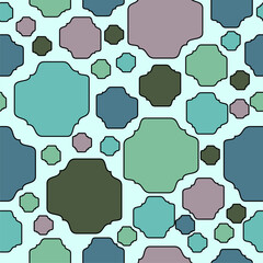 Abstract seamless background. Distorted squares pattern. Crazy shapes. Light blue background. Print, textile, fabric, wrapping paper. Rhombus.