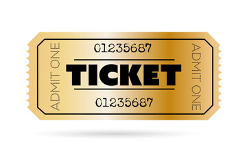 Vector ticket for Cinema, theater, concert, movie, performance, party, event festival. Realistic gold vip ticket template