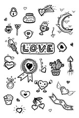 set doodle hearts love element, hand drawn sketch vector
