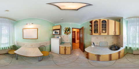 full seamless spherical hdri 360 panorama view in interior of small kitchen in modern flat...