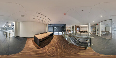 full spherical hdri 360 panorama in interior of empty white corridor and room with repair for...