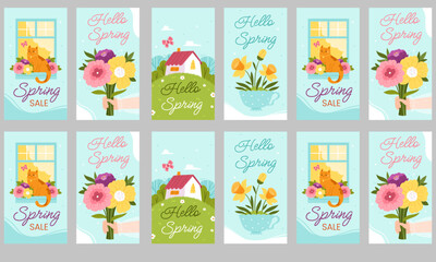 Fototapeta na wymiar happy spring day media social stories vector flat design