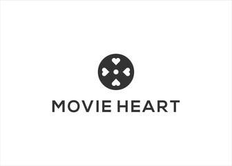 film movie with love heart logo design illustration template