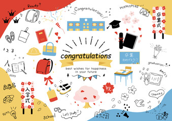 入学と卒業の学校生活アイコンセット