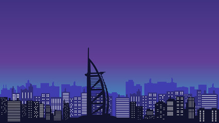 Vector City Silhouette of Burj Al Arab Building with such a beautiful night view