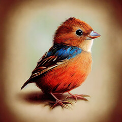 Cute little sparrow bird as full body illustration (Generative AI)