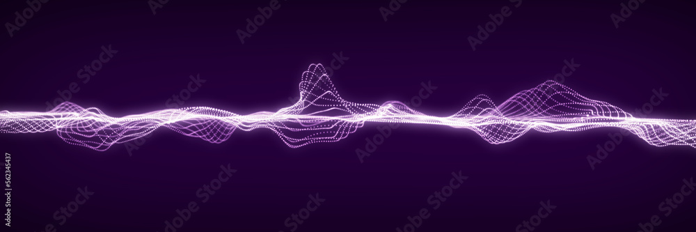 Poster dynamic sound wave. musical particle pulsing. blue energy flow concept. 3d rendering.
