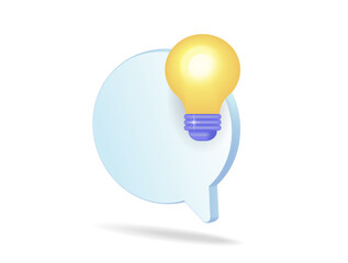 Light bulb. Speech cloud with rating and notification. 3d vector illustration.