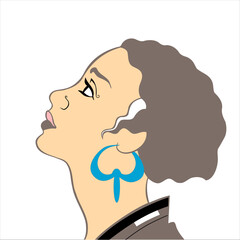 Beautiful girl  with earring. European nationality hair vector silhouette