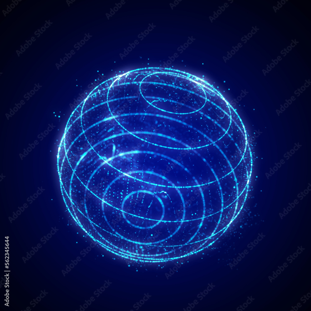 Poster sphere of particles in cyberspace. impulse dynamic flow of global energy energy. futuristic technolo