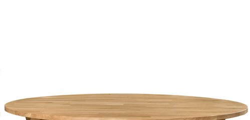 Wooden dinner table surface, png illustration. Natural wood furniture close view. Round tabletop isolated over transparent background