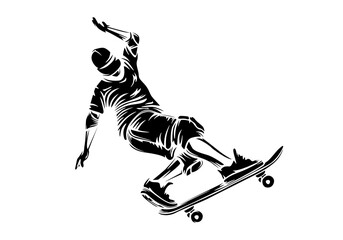 Skateboarder isolated vector illustration. Skateboarding sport theme. Skateboarder black and white logo.