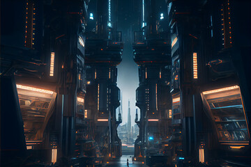 Fototapeta na wymiar Sci-fi City Background, alien planet in a different Galaxy