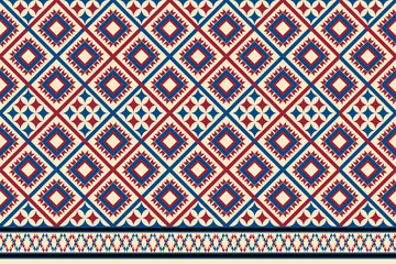 Colorful geometric ethnic seamless pattern design for wallpaper, background, fabric, curtain, carpet, clothing, and wrapping.