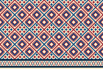 Colorful geometric ethnic seamless pattern design for wallpaper, background, fabric, curtain, carpet, clothing, and wrapping.