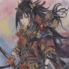portrait of a warrior, samurai, paints, watercolor, fantasy, ai