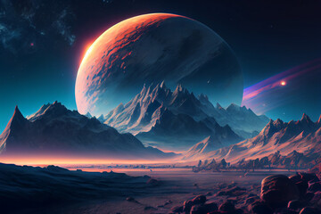 Sci-fi Background, alien planet in a different Galaxy