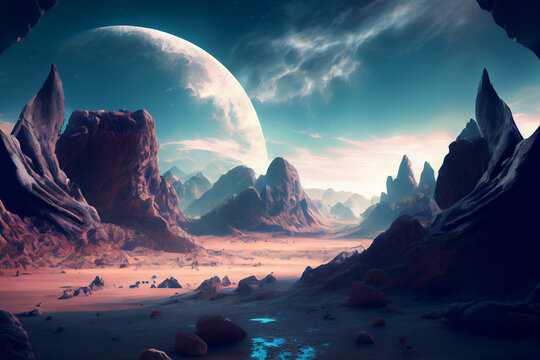 Sci-fi Background, alien planet in a different Galaxy