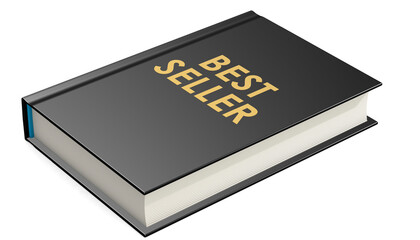 Best seller word printed on a black book