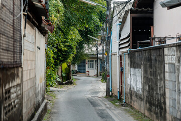Quiet narrow streets in Phuket quarter in Thailand