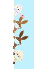 Osterei, 2 Osterhasen Mädchen/Junge & Schaf Maske Banner Vertikal Himmel