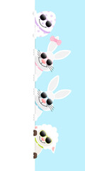 Osterei, 2 Weiße Osterhasen Mädchen/Junge & Schaf Sonnenbrille Banner Vertikal Himmel