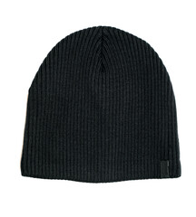 Black knitted hat on a white background.
