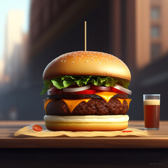Grilled cheeseburger in a modern kitchen, generative ai