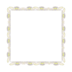 Watercolor hand drawn square frame with spring flowers, snowdrops, green fresh leaves. Isolated on white background. Design for invitations, wedding, greeting cards, wallpaper, print, textile.