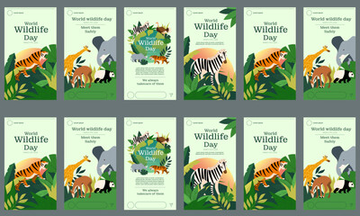 world wild life day social media stories vector flat design