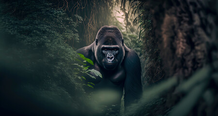 amazing photo of a Big gorilla in the jungle