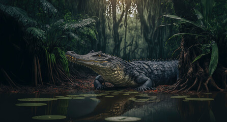 large alligator in a jungle