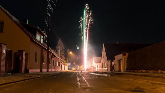 New year fireworks in an empty street in Germany