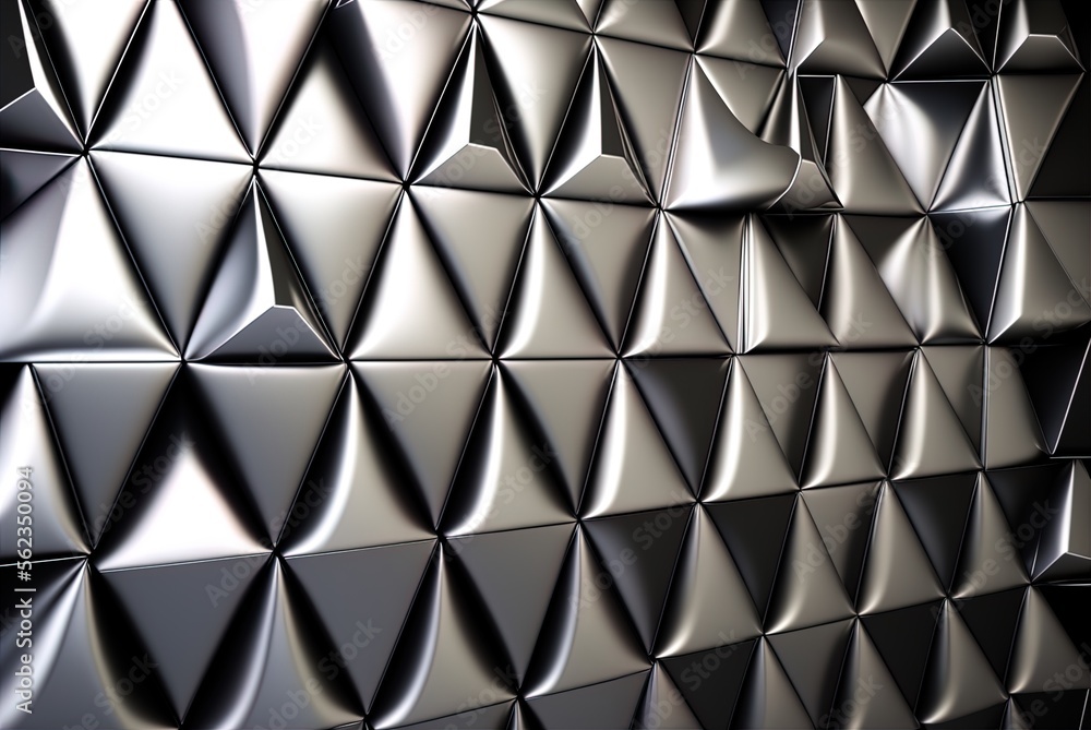 Poster a luxurious tile wall with a glossy finish. square silver bricks make a triangular background. gener