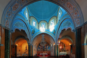 Fototapeta na wymiar The St. John the Baptist Cathedral, the Roman Catholic church in Fira, Santorini, Greece