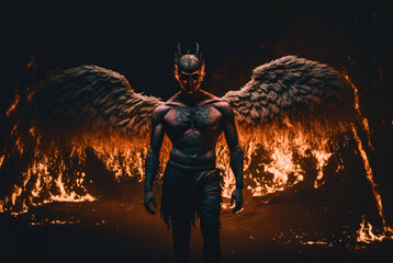 Devil lucifer fire flames. Generative AI - obrazy, fototapety, plakaty