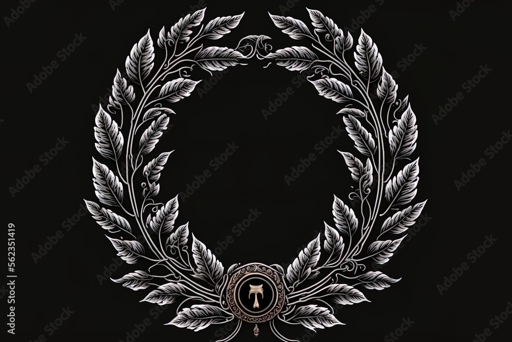 Wall mural Inscription gladiator pantheon laurel wreath on black antique roman prints with template including Generative AI