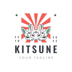 kitsune mask festival traditional mascot mythology japanese logo abstract vector design