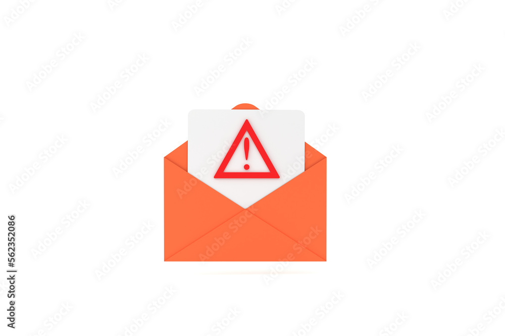 Poster dangerous email envelope with attached file with warning exclamation mark illustration,