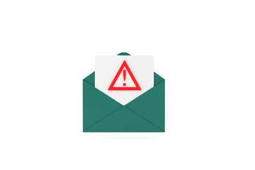 Dangerous email envelope with attached file with warning exclamation mark illustration,