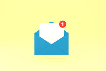 Mail notification one new email message in the inbox concept isolated.