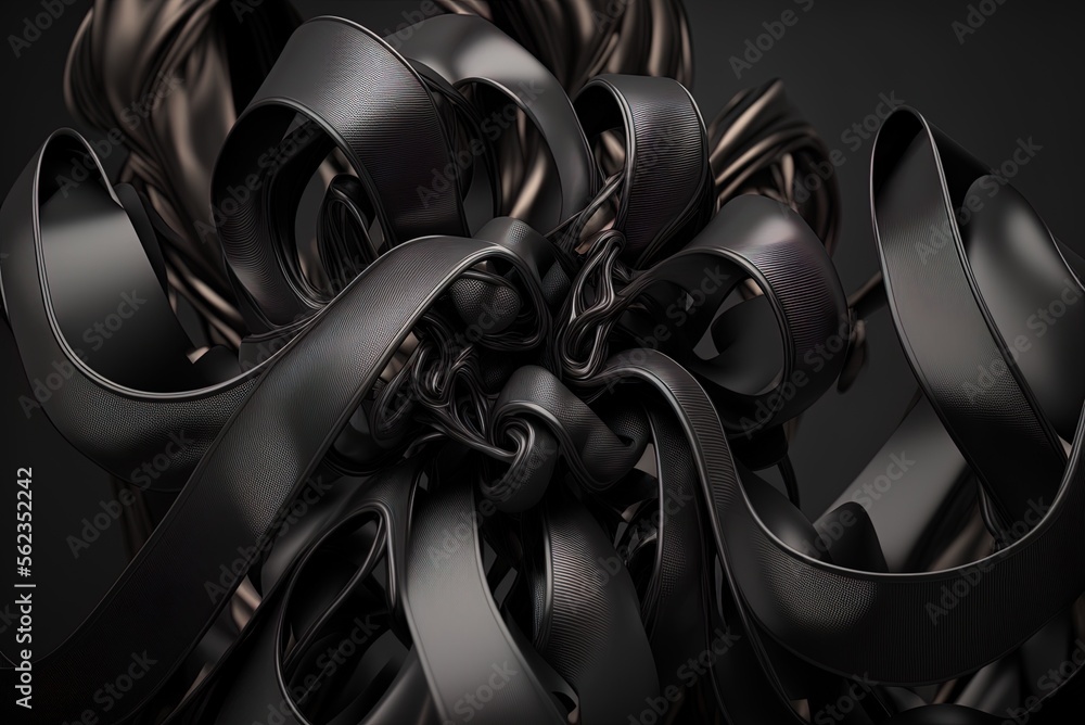 Poster an abstract black and white pattern made with ribbons. generative ai