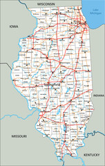 High detailed Illinois road map with labeling.
