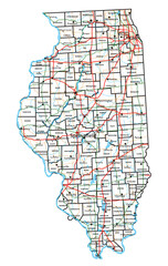 Illinois road and highway map. Vector illustration.